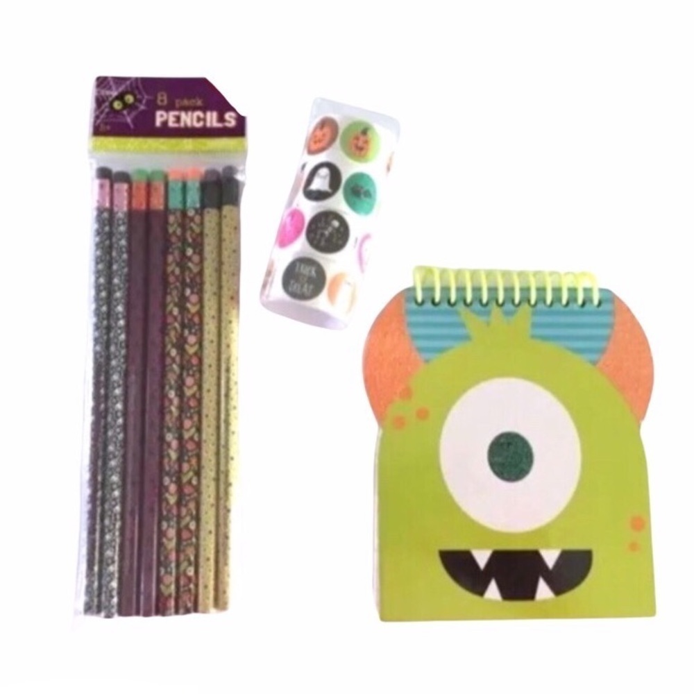 Halloween Monster Stationery Set Notepad Stickers Pencils Glitter Planner Nerd